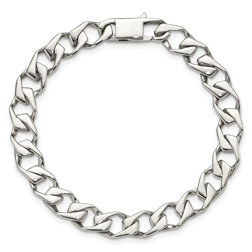 9mm Stainless Steel Polished Fancy Open Curb Chain Bracelet, 8.5 Inch