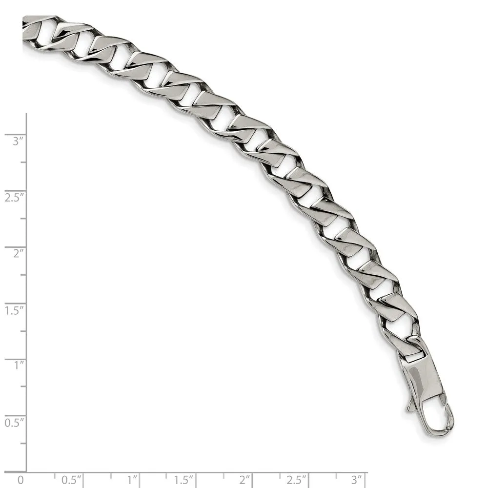 9mm Stainless Steel Polished Fancy Open Curb Chain Bracelet, 8.5 Inch