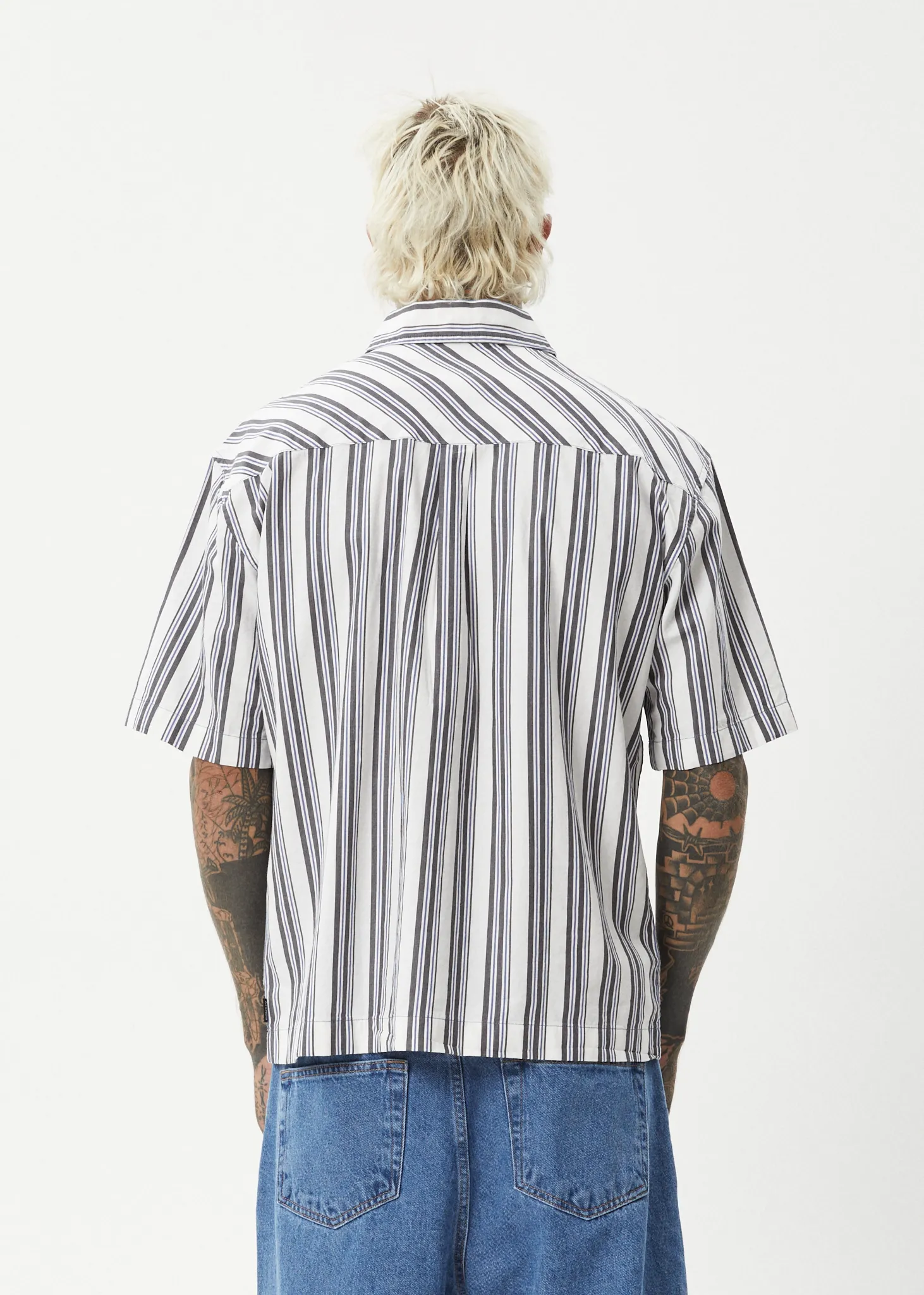 AFENDS Mens Lined Up - Short Sleeve Shirt - White Stripe