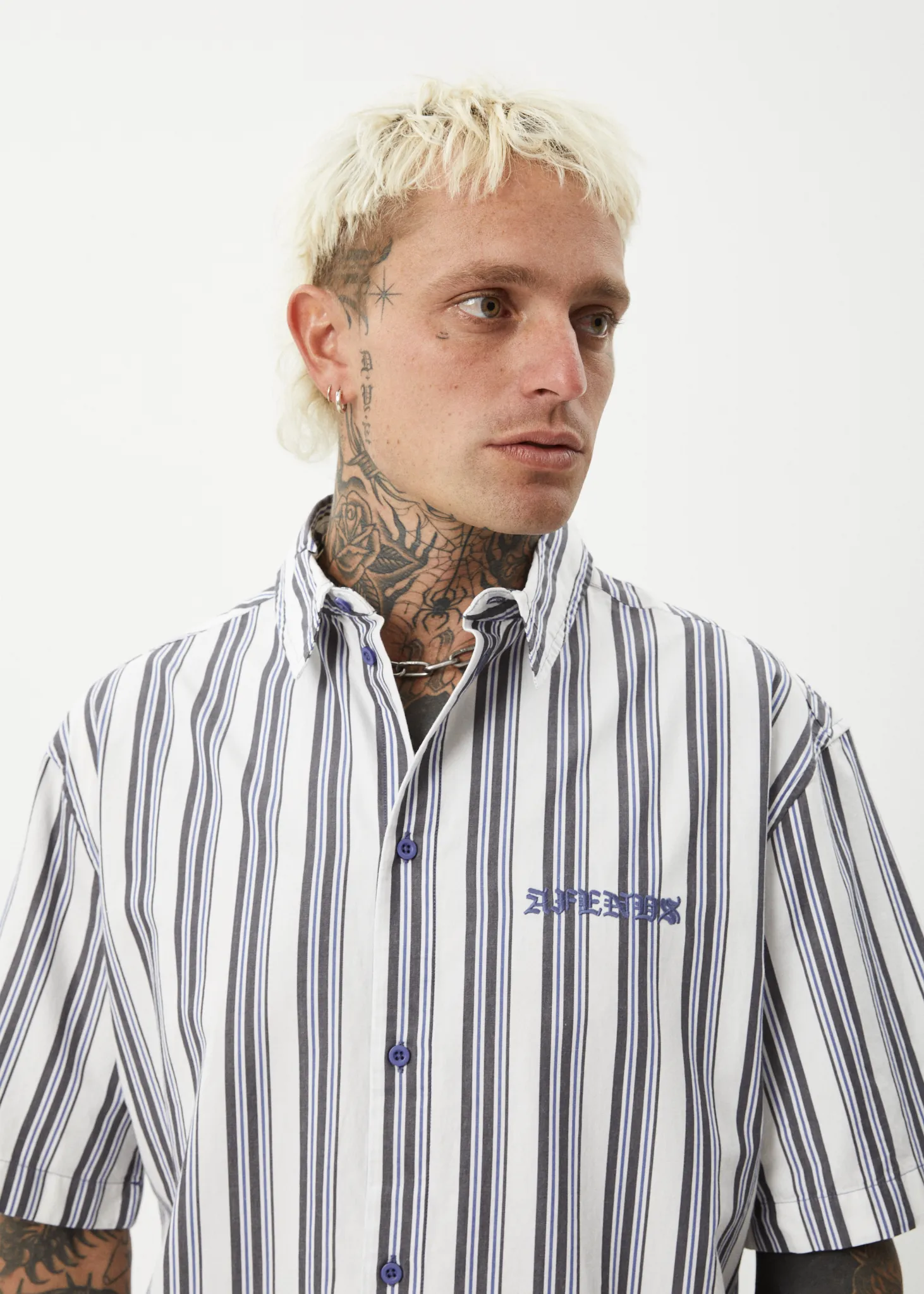 AFENDS Mens Lined Up - Short Sleeve Shirt - White Stripe