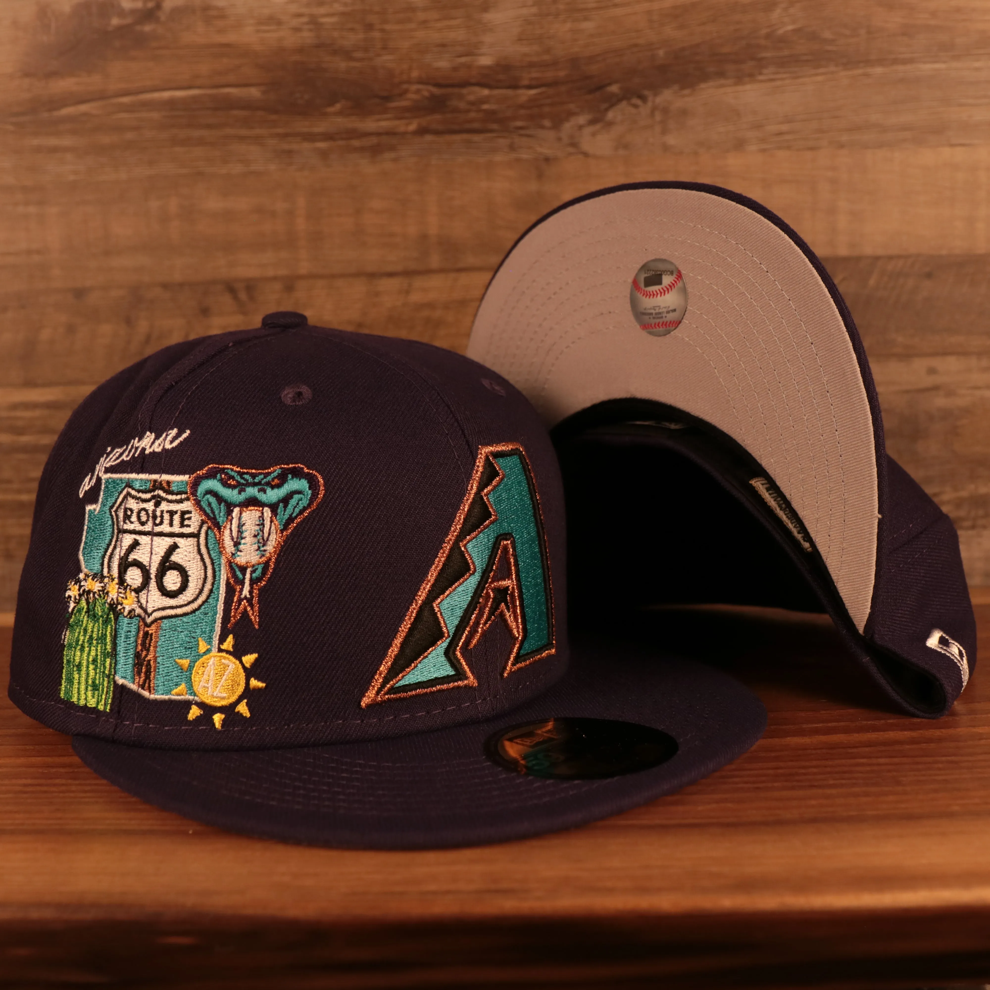 Arizona Diamondbacks Cooperstown City Cluster Side Patch Gray Bottom Purple 59Fifty Fitted Cap