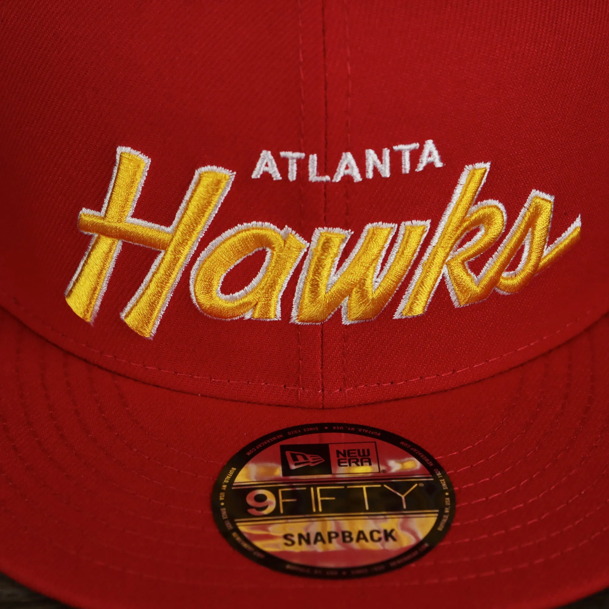 Atlanta Hawks NBA Script Up Side Patch 9Fifty Snapback with Gray Undervisor | Red OSFM