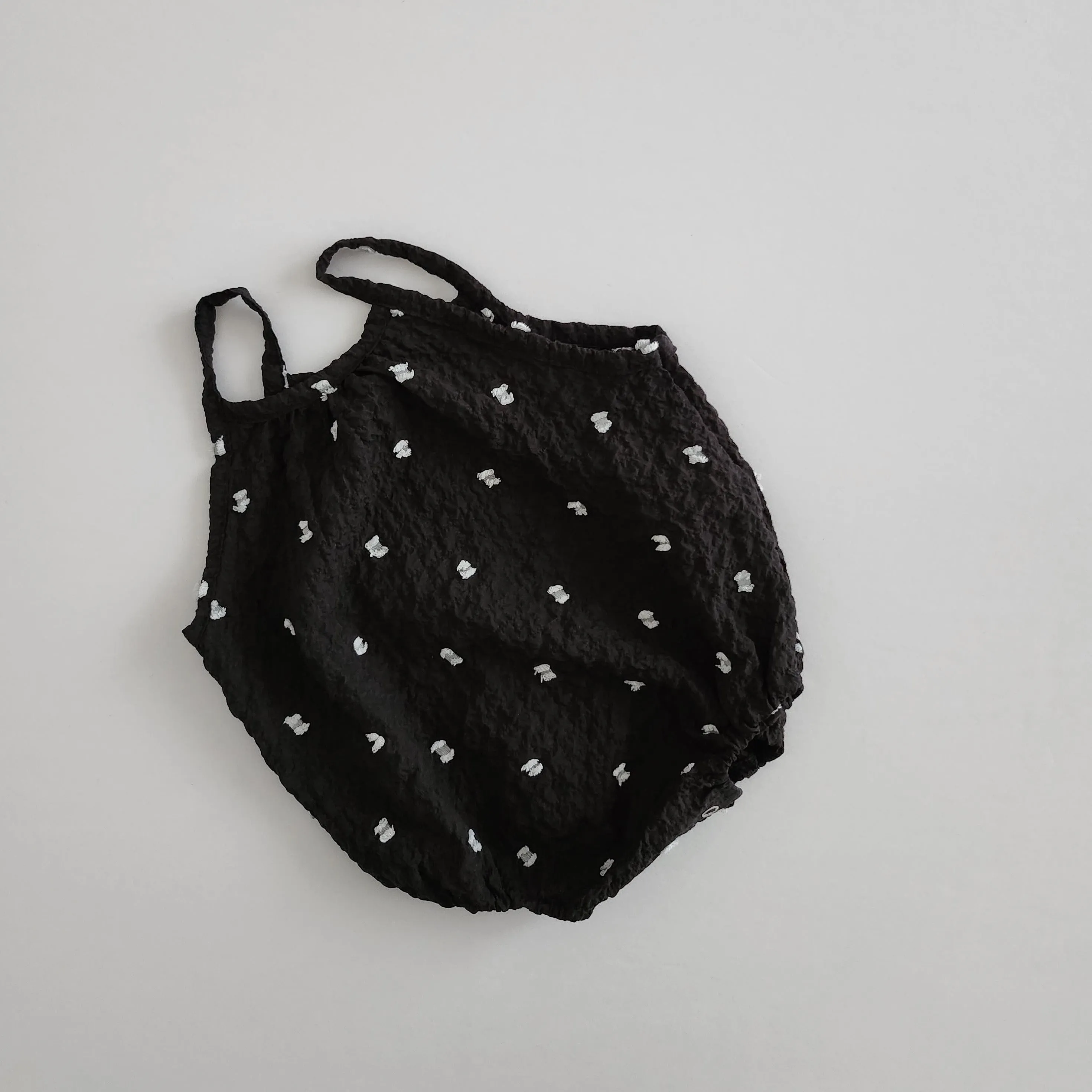 Baby Sleeveless Swiss Dot Bubble Romper (0-24m) - Black