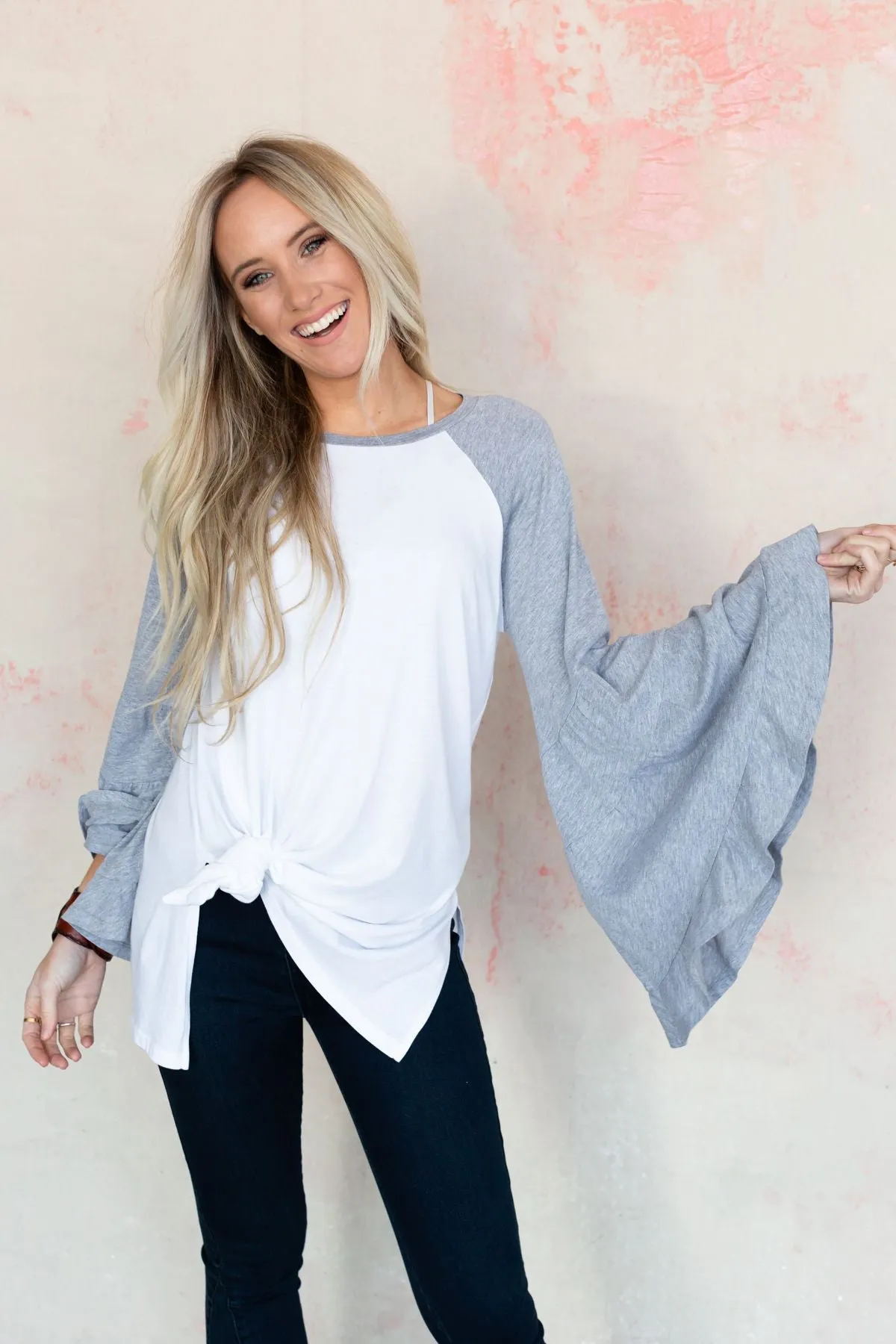 Bell Sleeve Baseball Tee - Gray