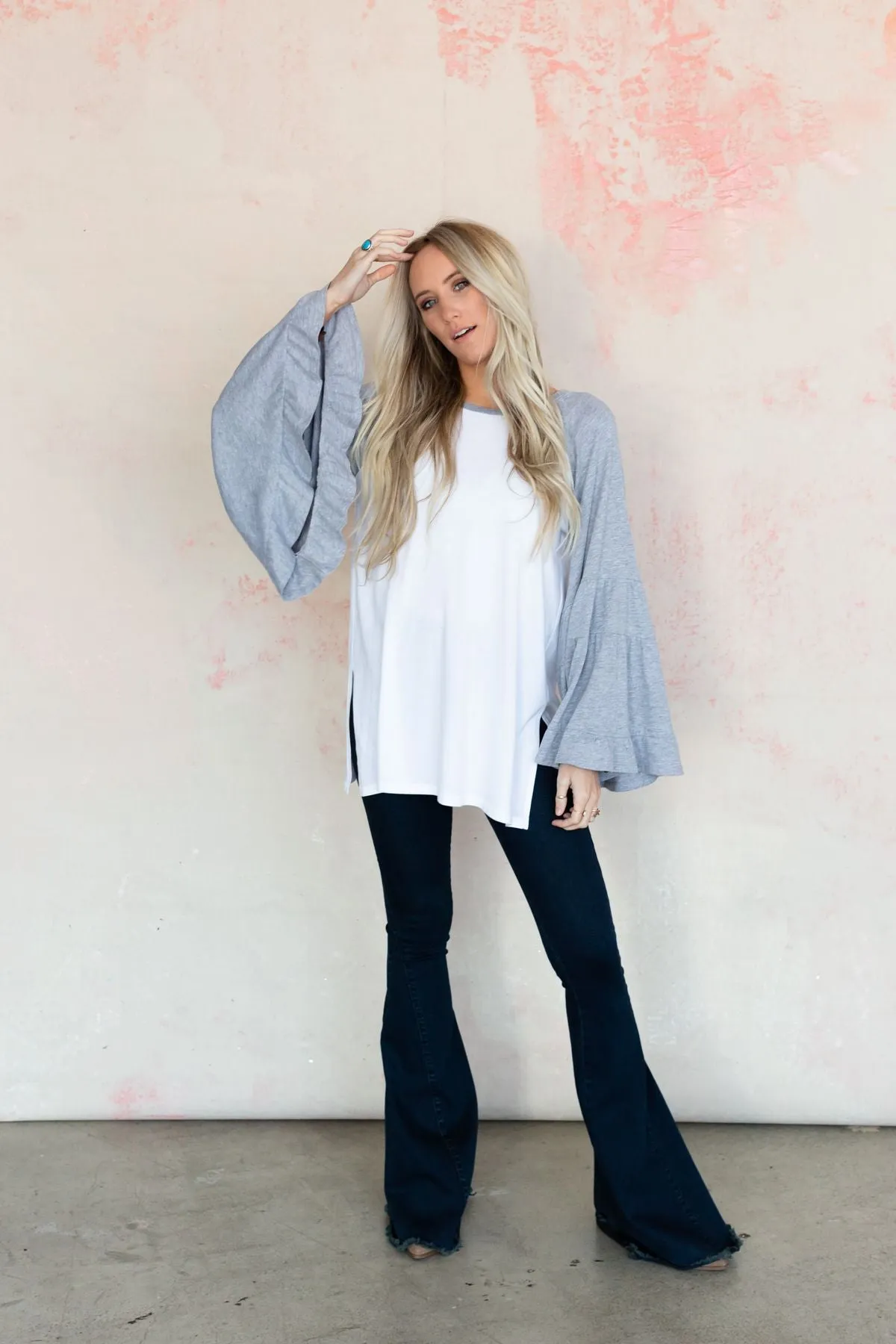 Bell Sleeve Baseball Tee - Gray