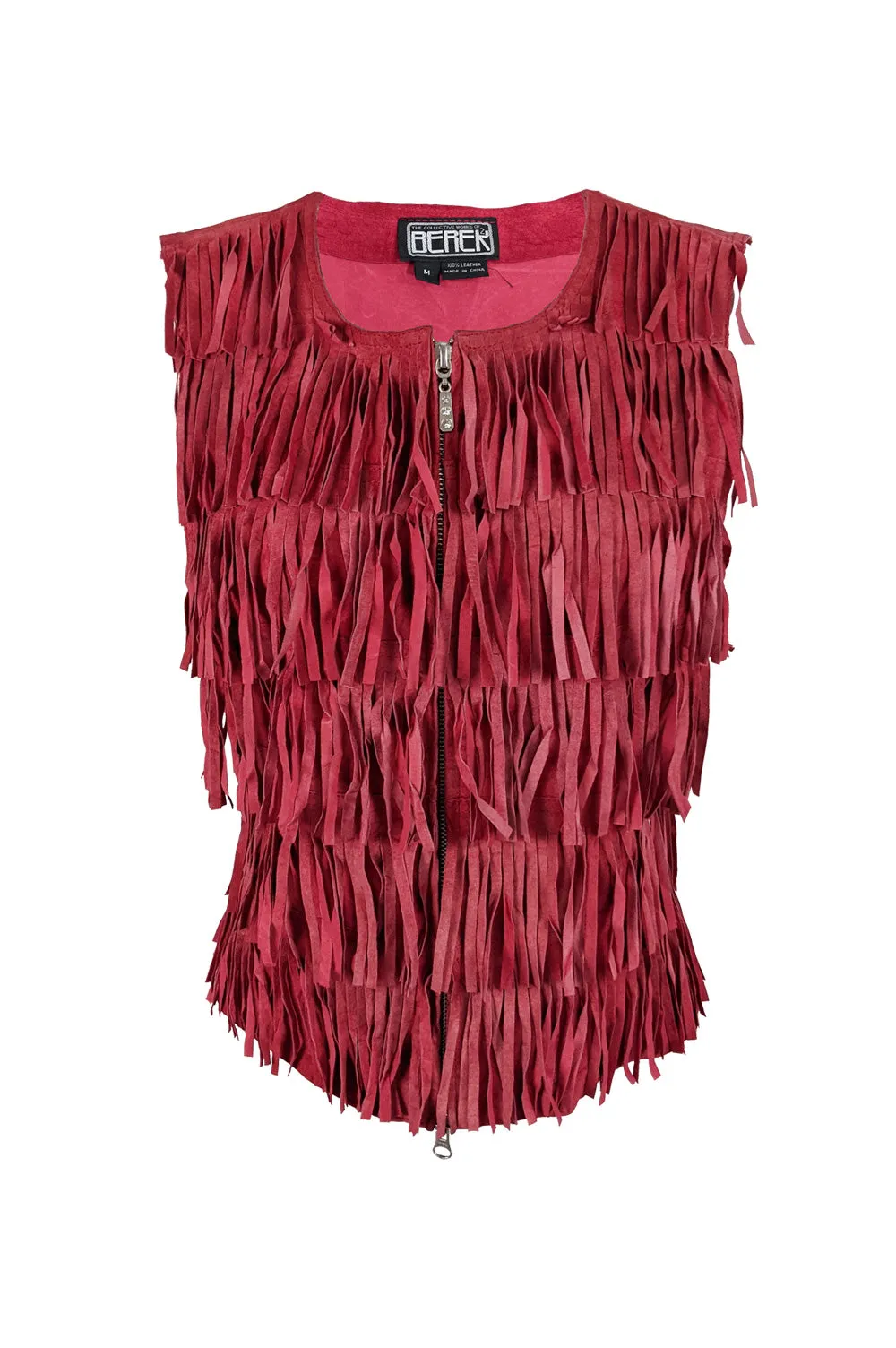 Berek Vintage Red Suede Fringed Sleeveless Jacket, 1990s