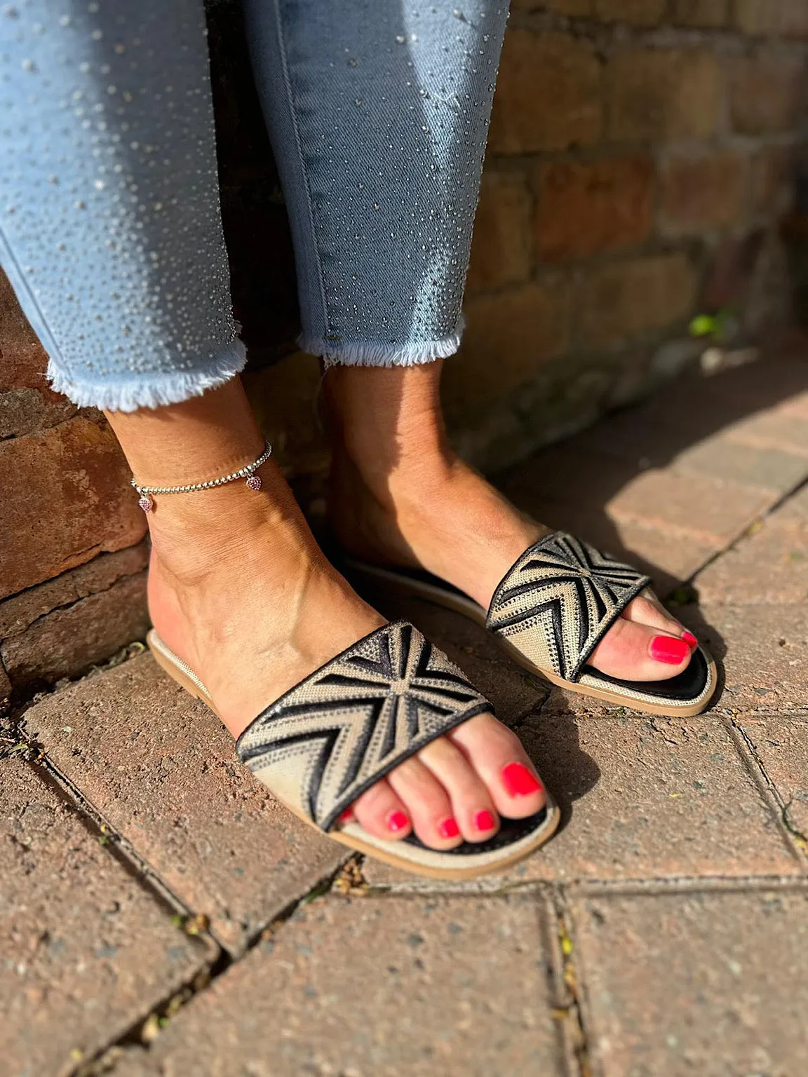 Black Embellished Slip Ons