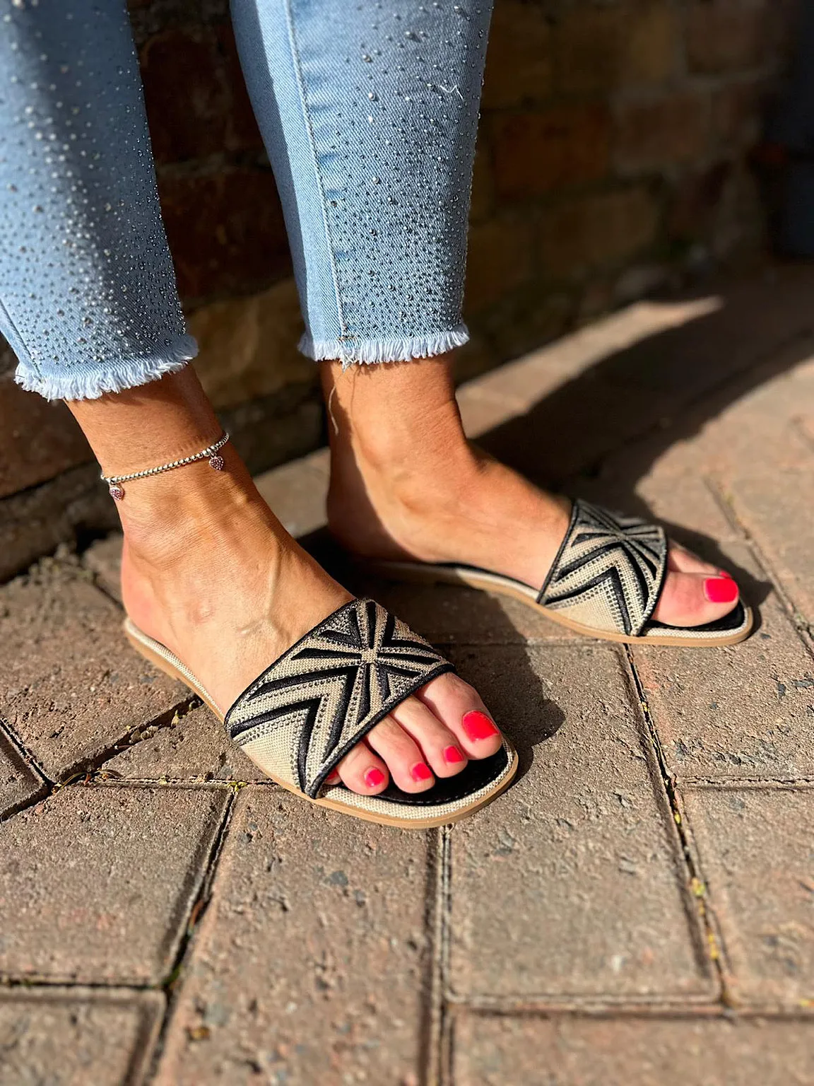 Black Embellished Slip Ons