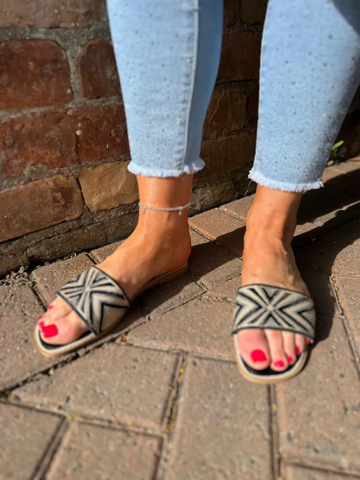 Black Embellished Slip Ons