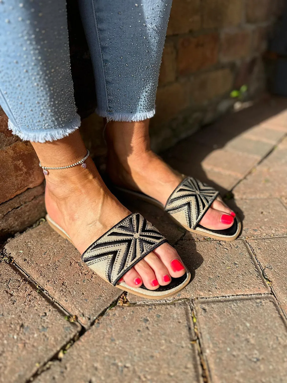 Black Embellished Slip Ons