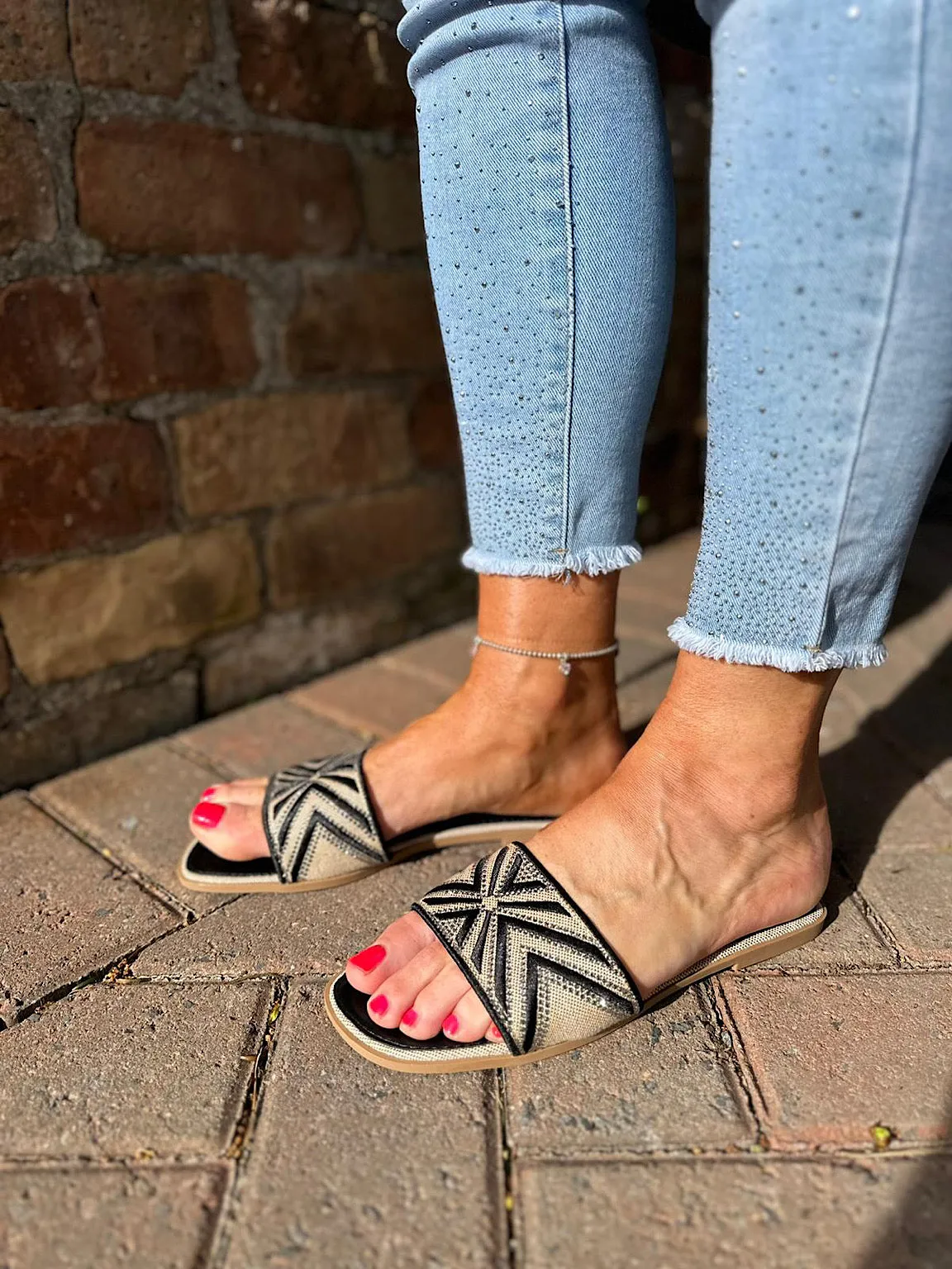 Black Embellished Slip Ons