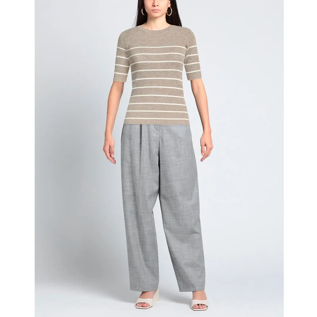 BRUNELLO CUCINELLI  |Crew Neck Stripes Casual Style Nylon Linen Cotton