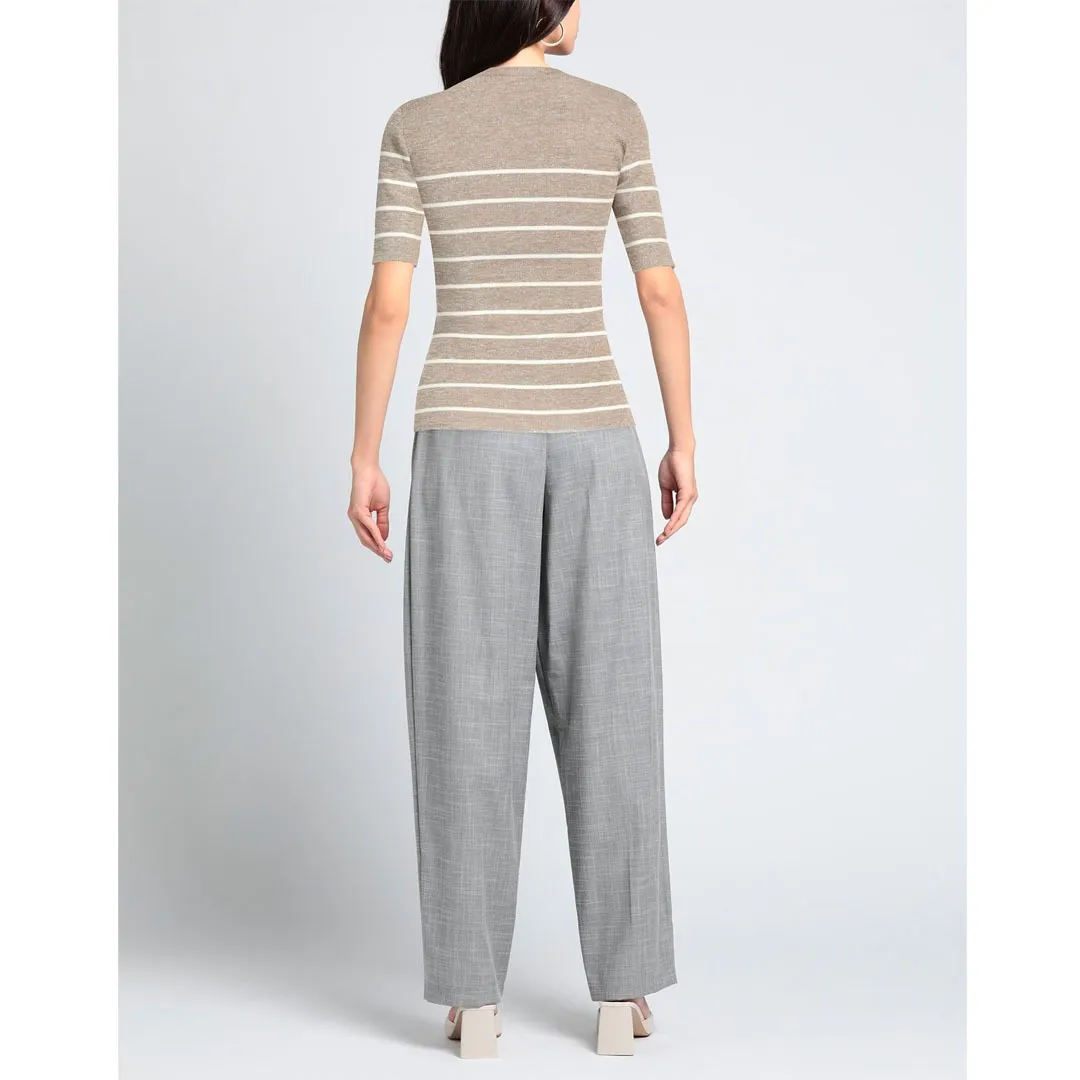 BRUNELLO CUCINELLI  |Crew Neck Stripes Casual Style Nylon Linen Cotton