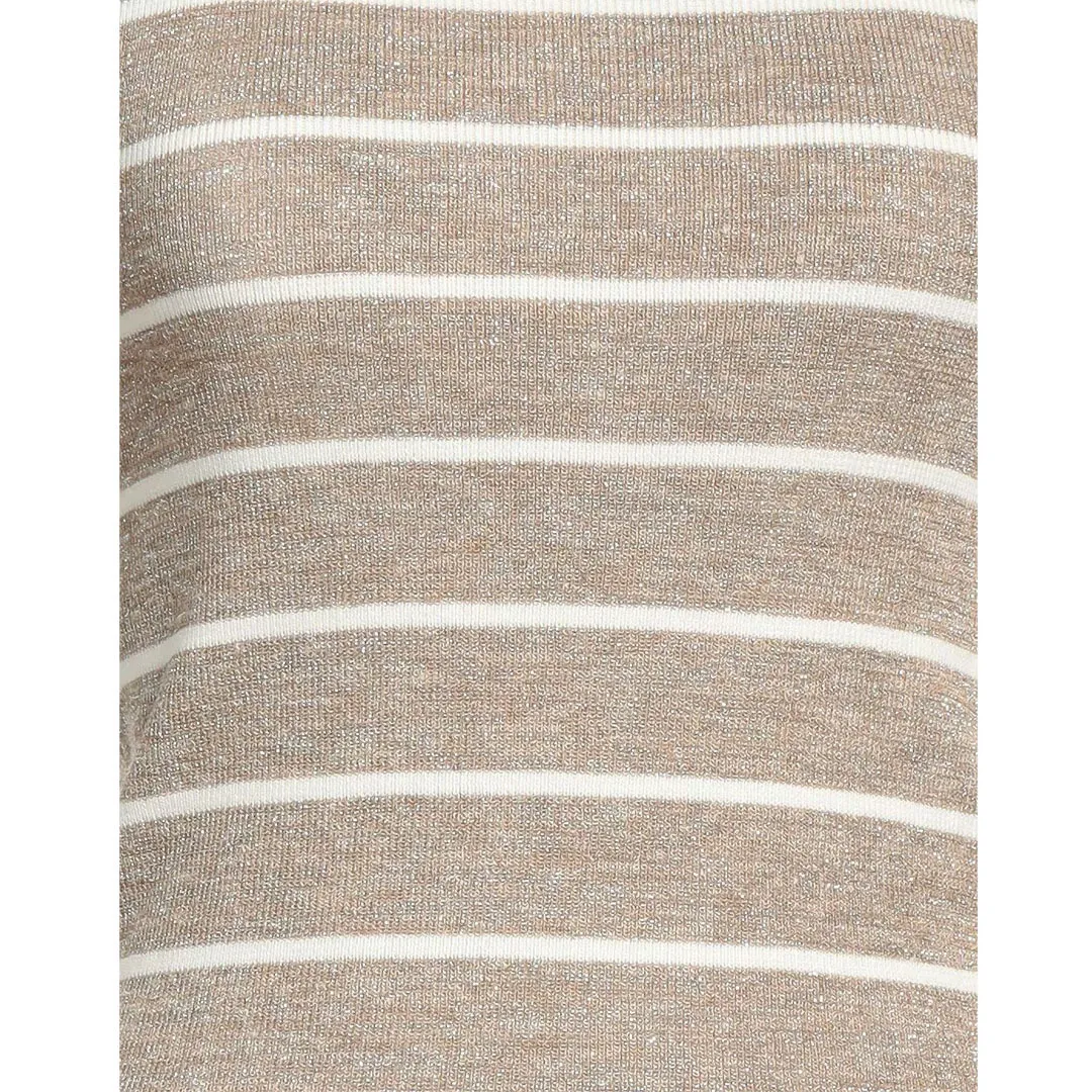 BRUNELLO CUCINELLI  |Crew Neck Stripes Casual Style Nylon Linen Cotton