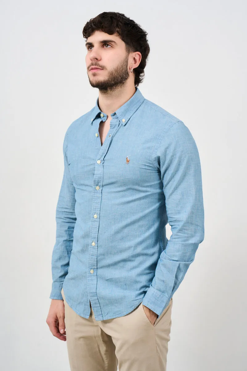 Camicia uomo in denim chiaro a maniche lunghe