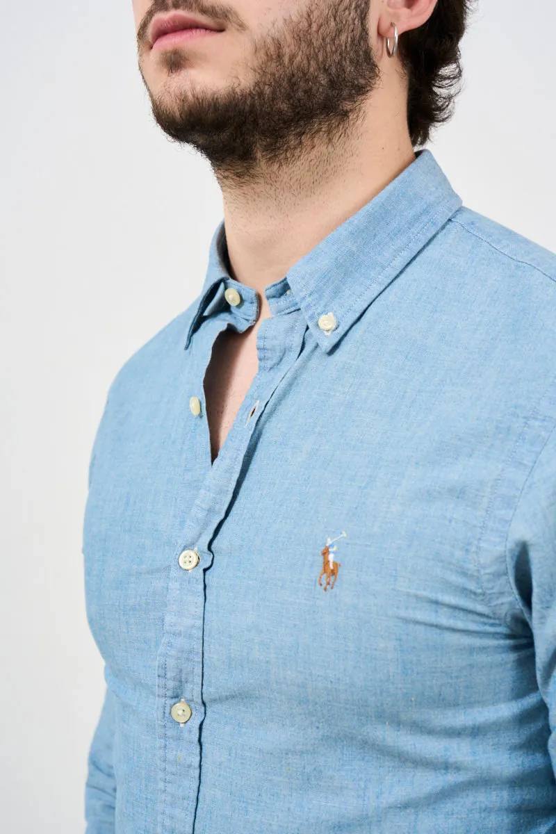 Camicia uomo in denim chiaro a maniche lunghe