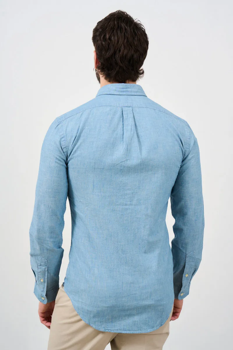 Camicia uomo in denim chiaro a maniche lunghe