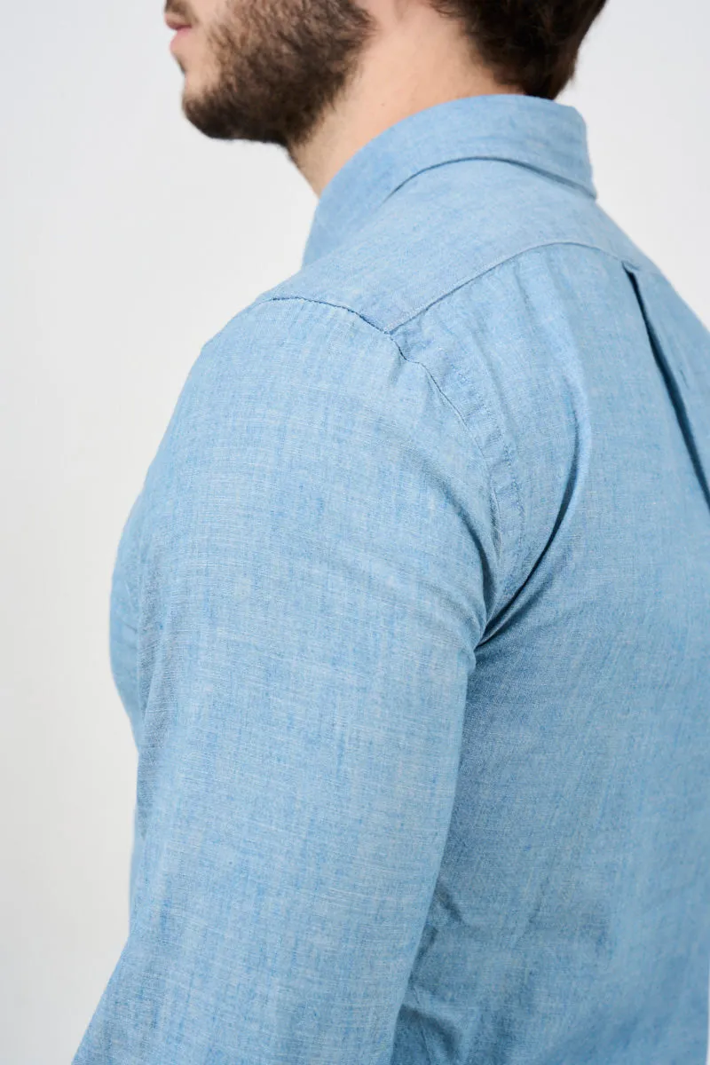 Camicia uomo in denim chiaro a maniche lunghe