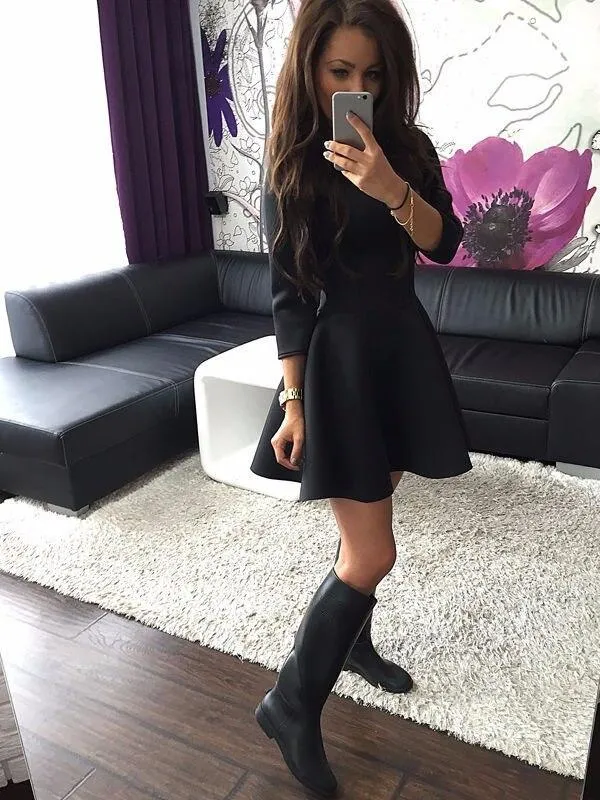 Casual Three Quarter Sleeve Mini Dress With O-Neck Autumn