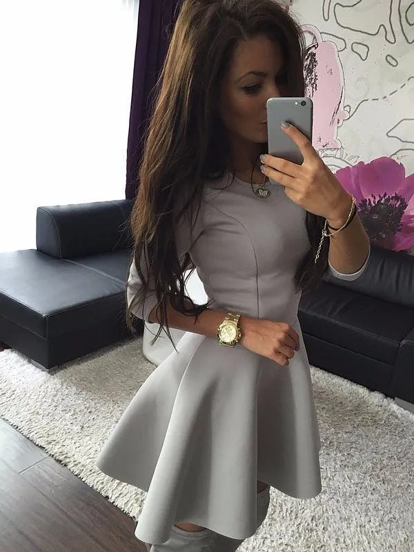 Casual Three Quarter Sleeve Mini Dress With O-Neck Autumn