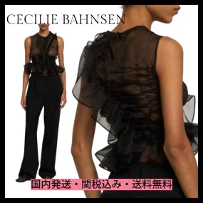 CECILIE BAHNSEN  |Crew Neck Silk Peplum Sleeveless Plain Party Style Fringes