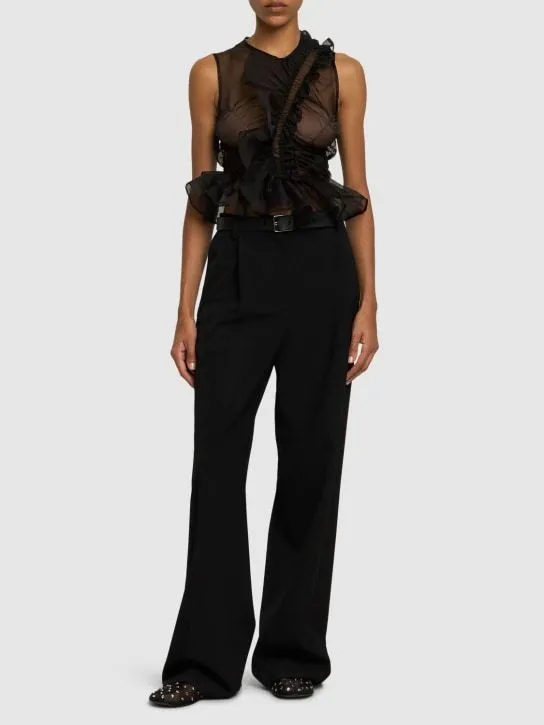 CECILIE BAHNSEN  |Crew Neck Silk Peplum Sleeveless Plain Party Style Fringes