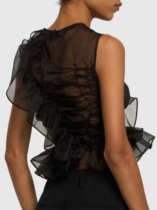 CECILIE BAHNSEN  |Crew Neck Silk Peplum Sleeveless Plain Party Style Fringes