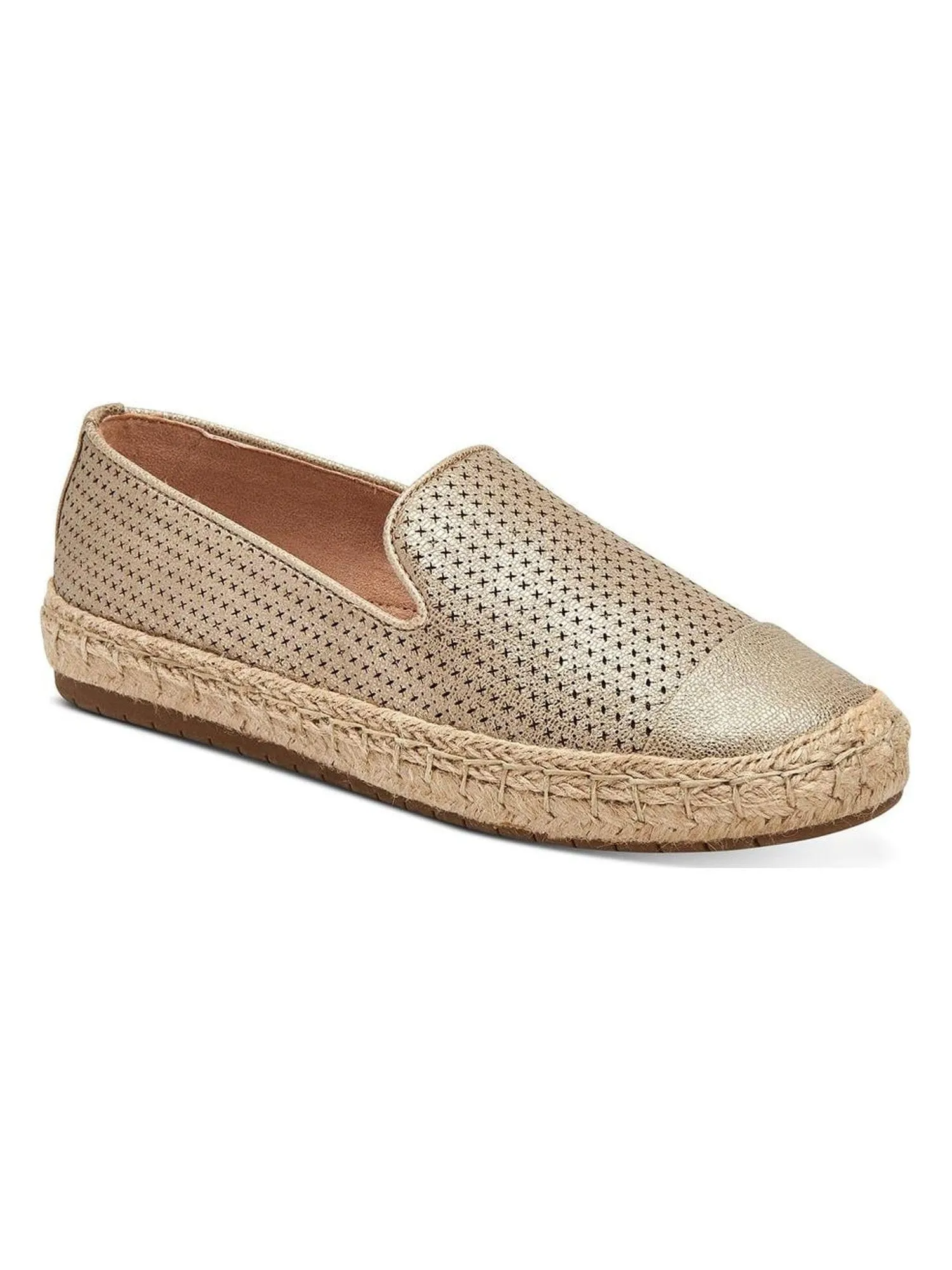 CHARTER CLUB Womens Gold Perforated Padded Jonii Cap Toe Platform Slip On Espadrille Shoes W