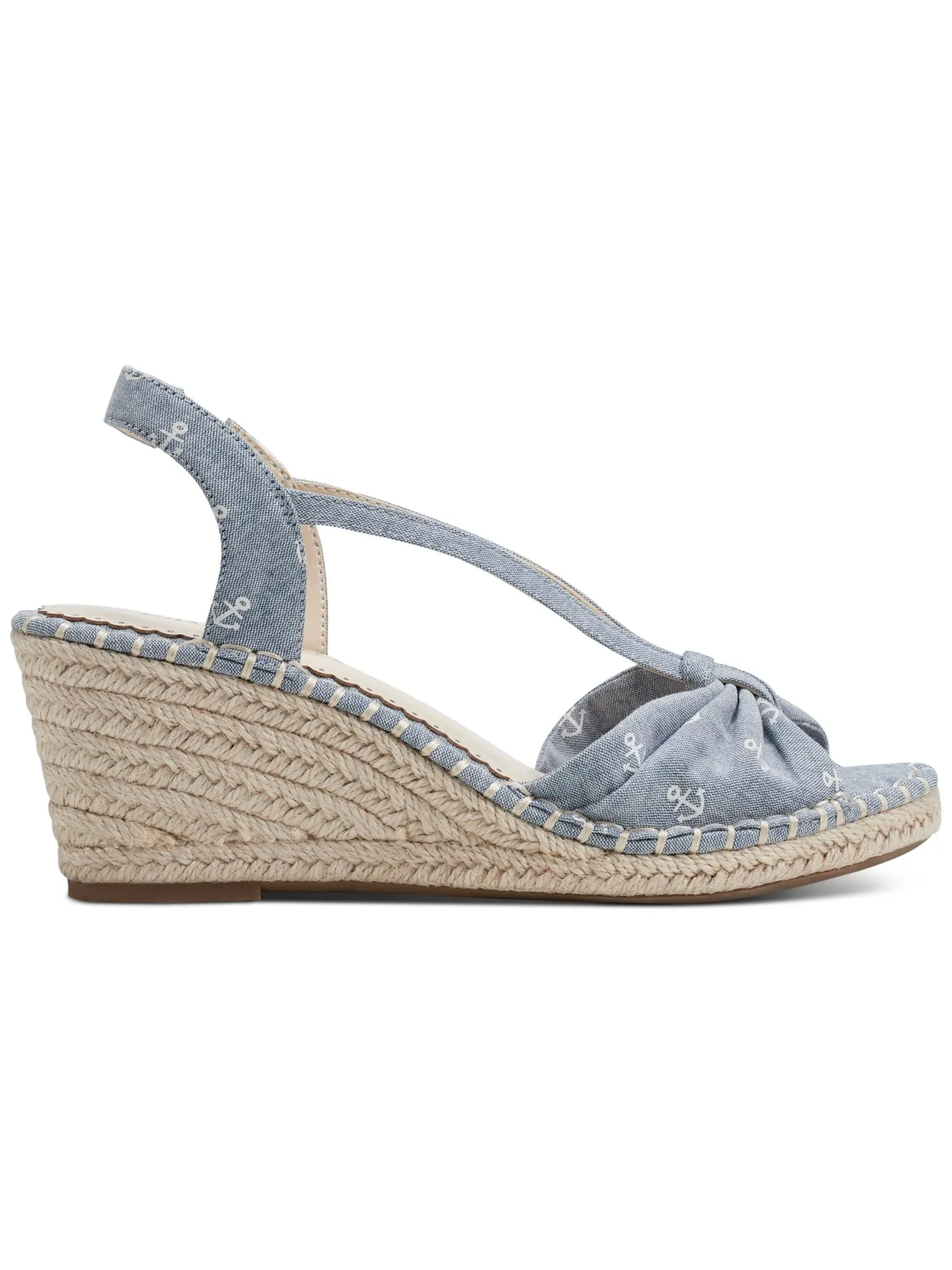 CHARTER CLUB Womens Light Blue Metallic Thread Strappy Slingback Goring Padded Kika Almond Toe Wedge Slip On Espadrille Shoes M