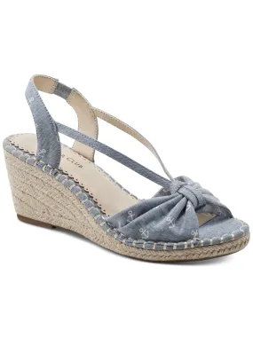 CHARTER CLUB Womens Light Blue Metallic Thread Strappy Slingback Goring Padded Kika Almond Toe Wedge Slip On Espadrille Shoes M