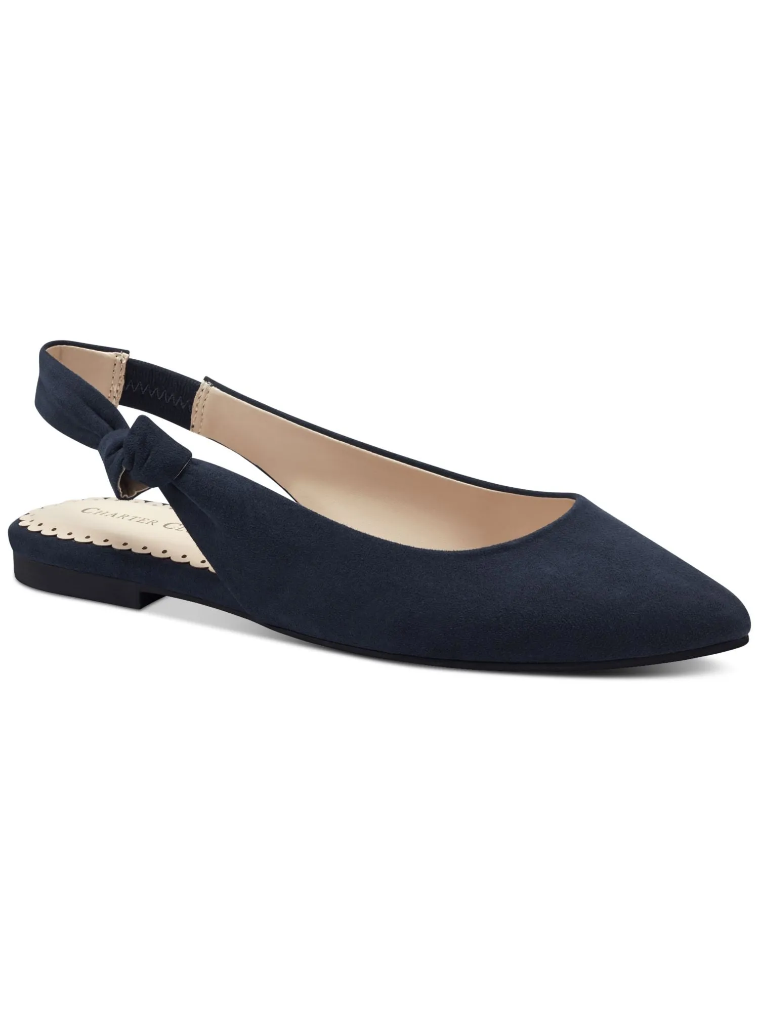 CHARTER CLUB Womens Navy Knotted Accent Goring Padded Karaa Almond Toe Slip On Slingback M