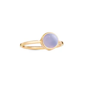 Circle sticker ring yellow gold with lavender chalcedony