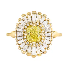 Daisy Engagement Ring - Fancy Yellow Diamond and Baguette Diamond Ring