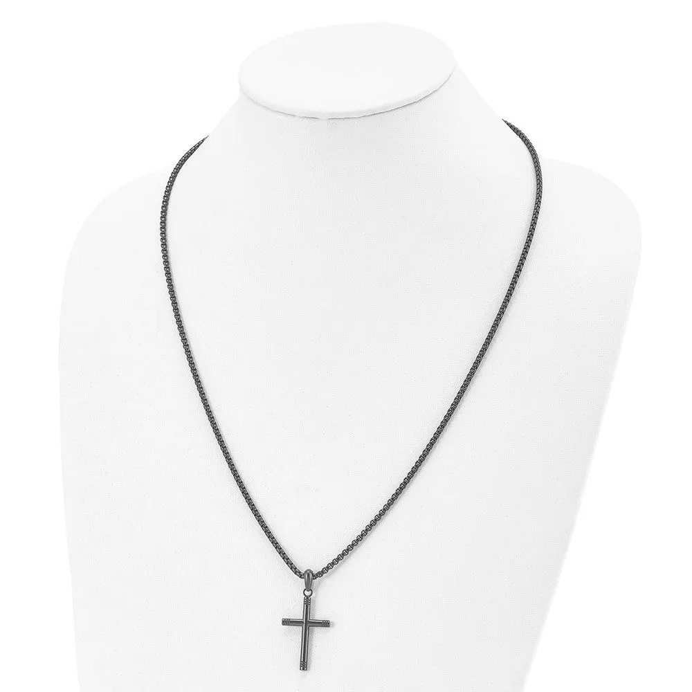 Dark Gray Plated Stainless Steel 3mm Tube Cross Necklace, 24 Inch