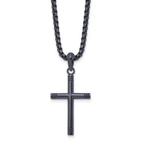 Dark Gray Plated Stainless Steel 3mm Tube Cross Necklace, 24 Inch