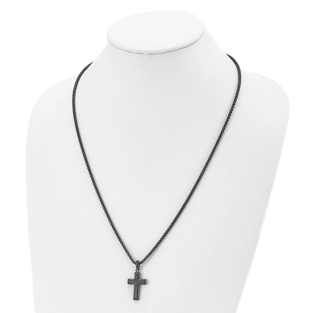 Dark Gray Plated Stainless Steel Small Cross Necklace, 24 Inch