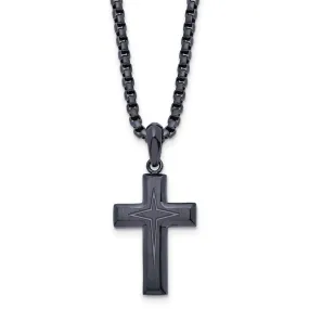 Dark Gray Plated Stainless Steel Small Cross Necklace, 24 Inch