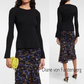 DIANE von FURSTENBERG  |Crew Neck Casual Style Rib Long Sleeves Plain Office Style