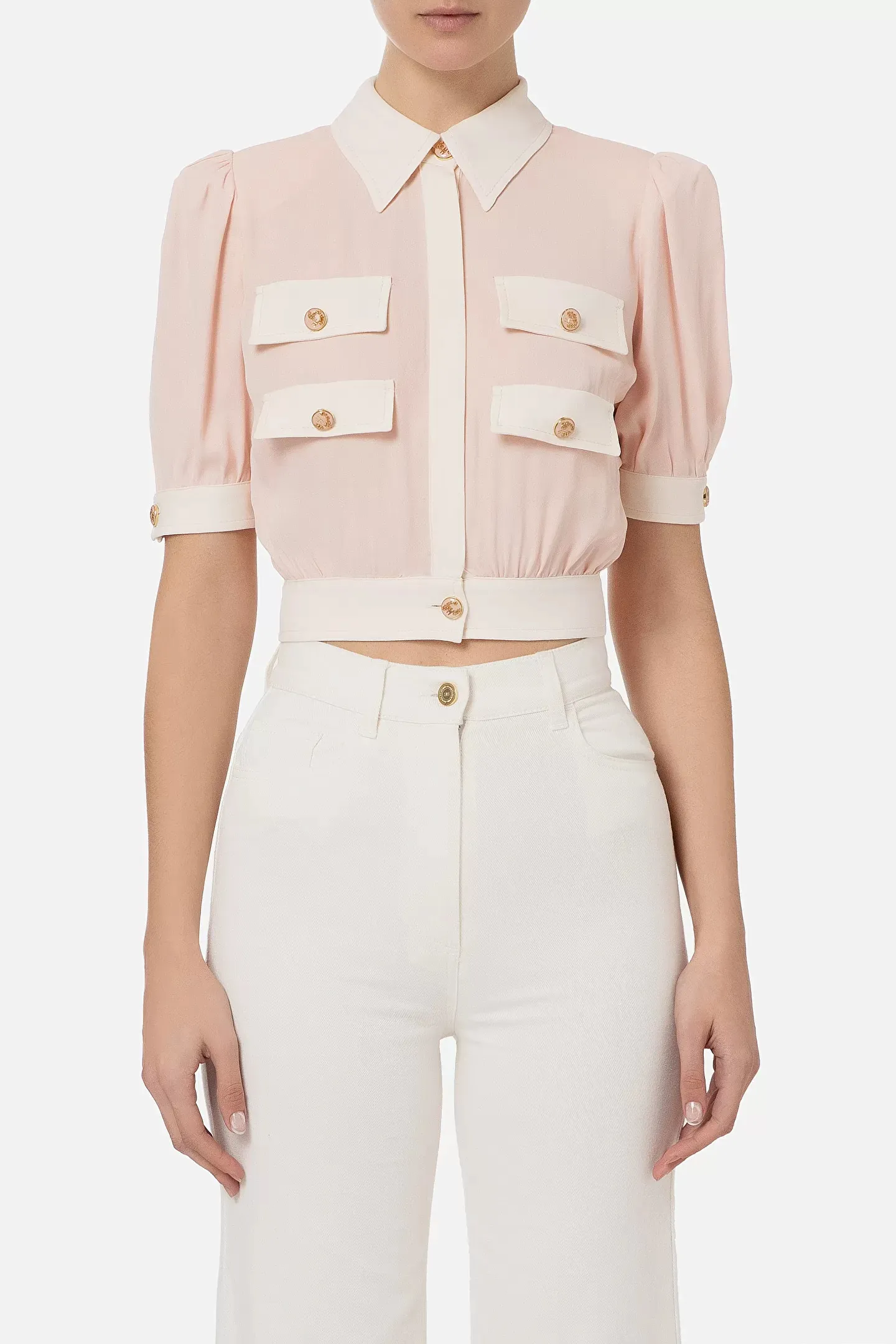 ELISABETTA FRANCHI  |Monogram Casual Style Bi-color Chain Plain Short Sleeves