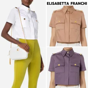 ELISABETTA FRANCHI  |Plain Cotton Short Sleeves Party Style Office Style