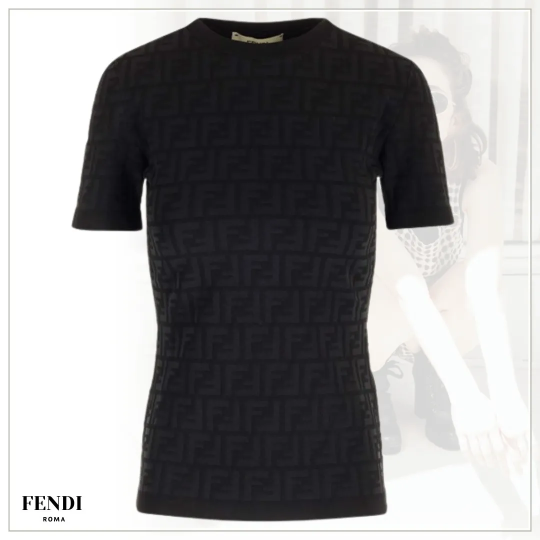 FENDI  |Casual Style Unisex Plain Short Sleeves Formal Style  Logo