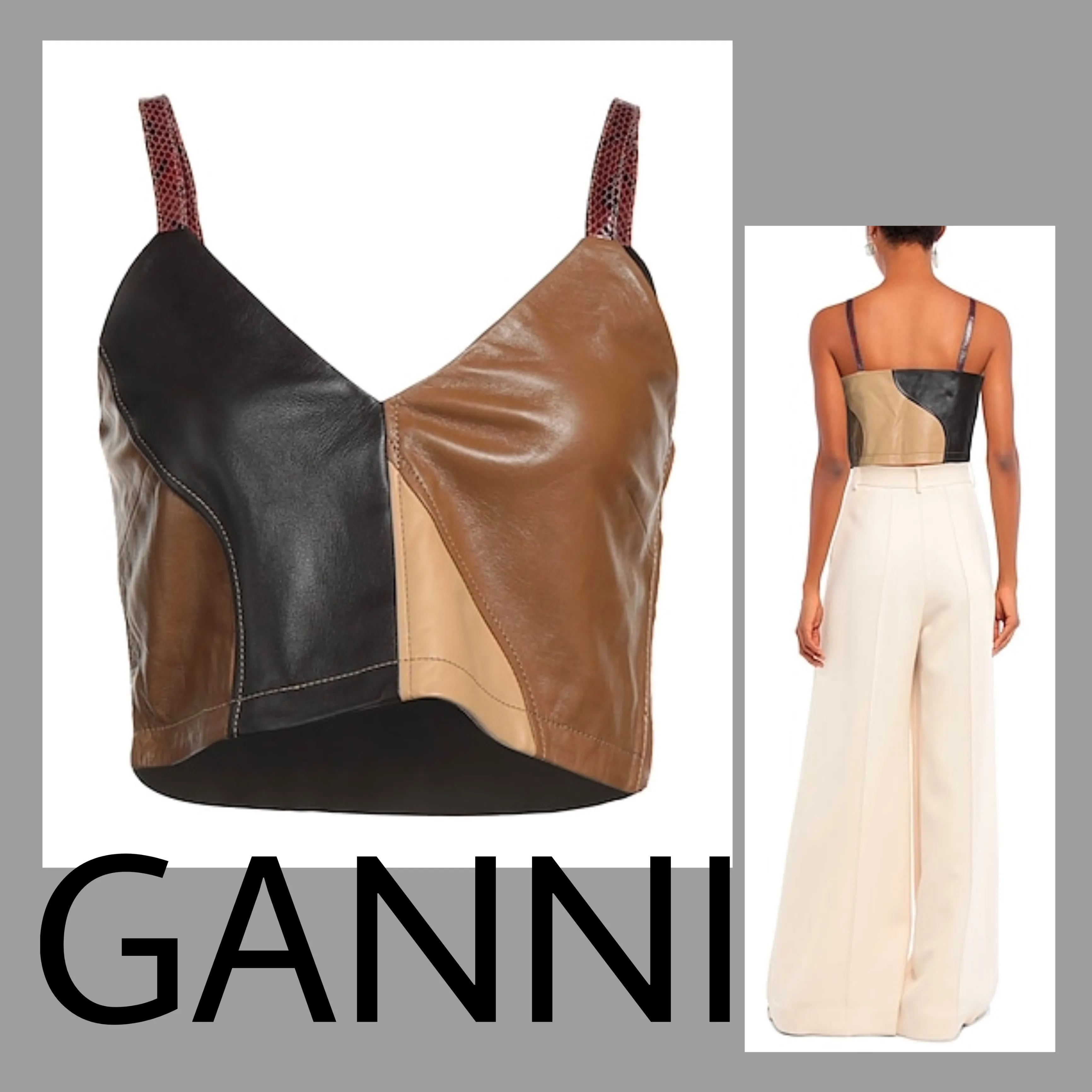 Ganni  |Blended Fabrics Sleeveless Street Style V-Neck Bi-color