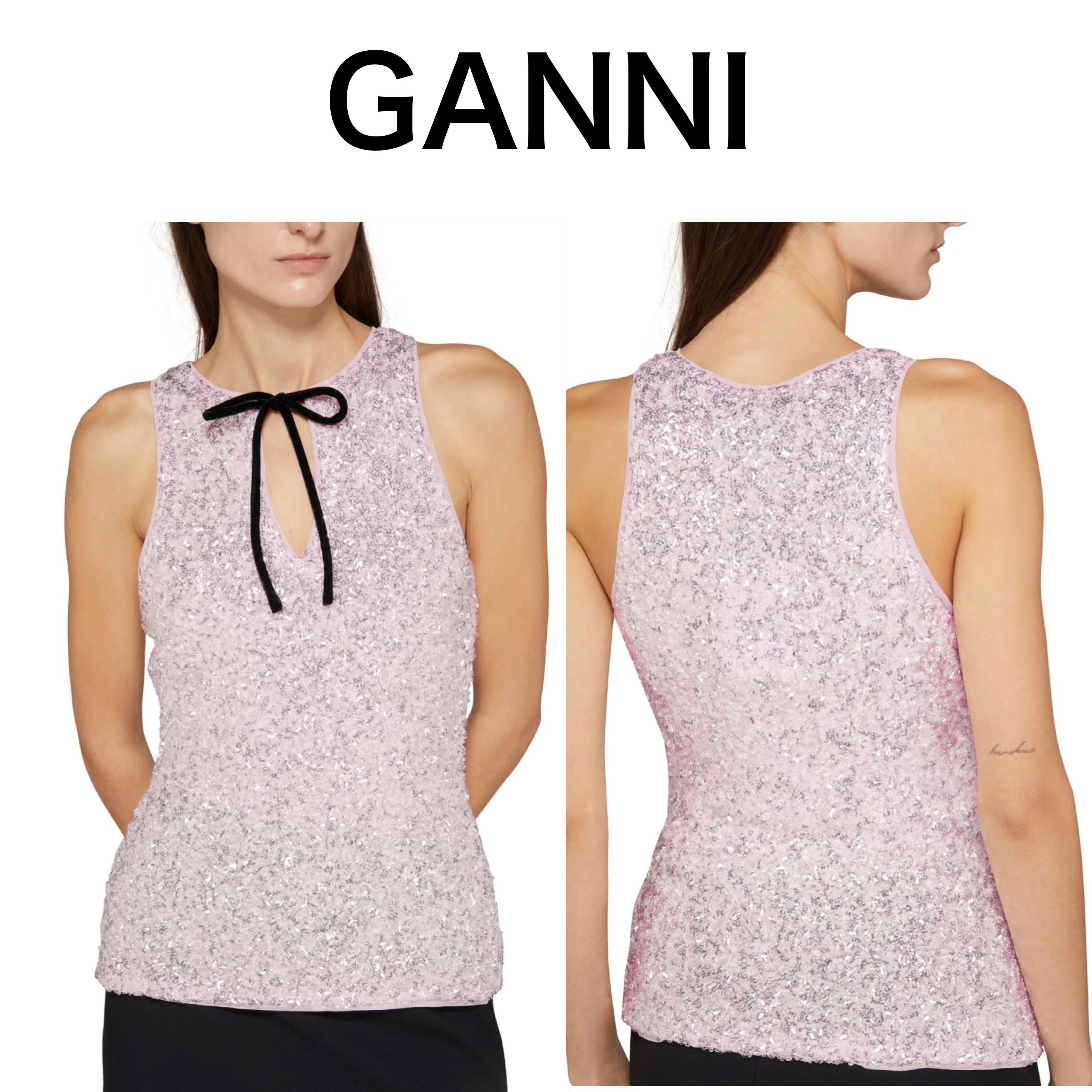 Ganni  |Sleeveless V-Neck Logo Tanks & Camisoles