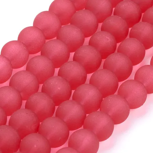 Glass Beads, Frosted, Round, Crimson, 10mm