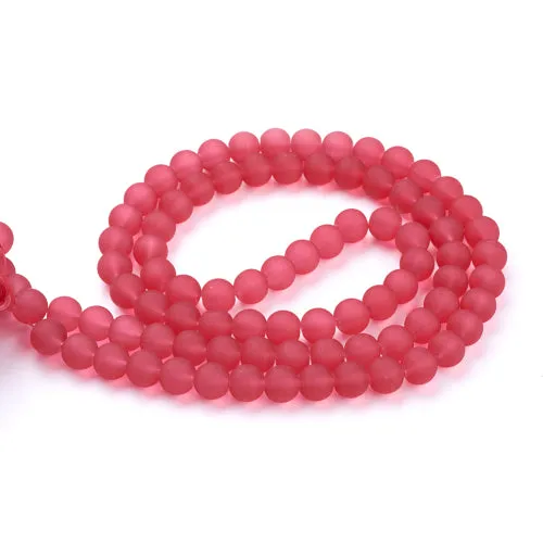 Glass Beads, Frosted, Round, Crimson, 10mm