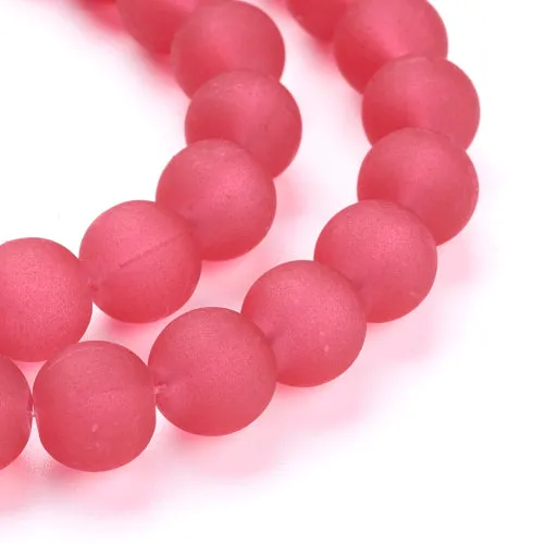 Glass Beads, Frosted, Round, Crimson, 10mm