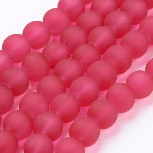 Glass Beads, Frosted, Round, Crimson, 8mm