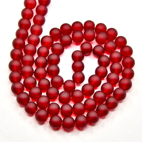 Glass Beads, Frosted, Round, Dark Red, 10mm