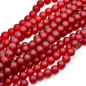 Glass Beads, Frosted, Round, Dark Red, 10mm