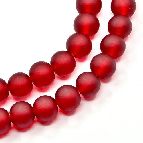 Glass Beads, Frosted, Round, Dark Red, 10mm